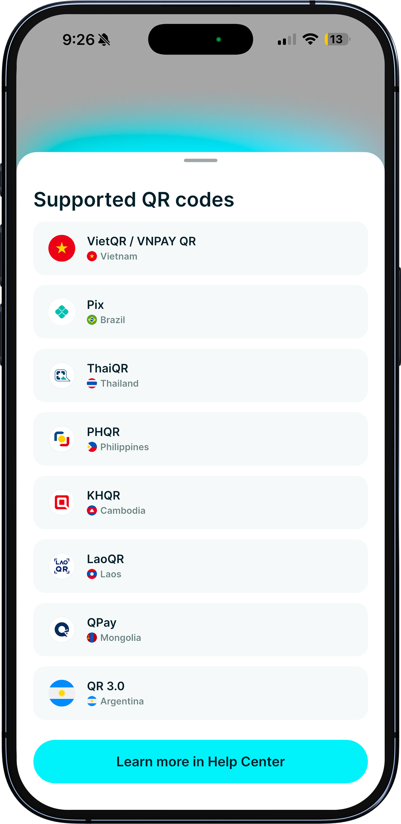 Supported national QRs