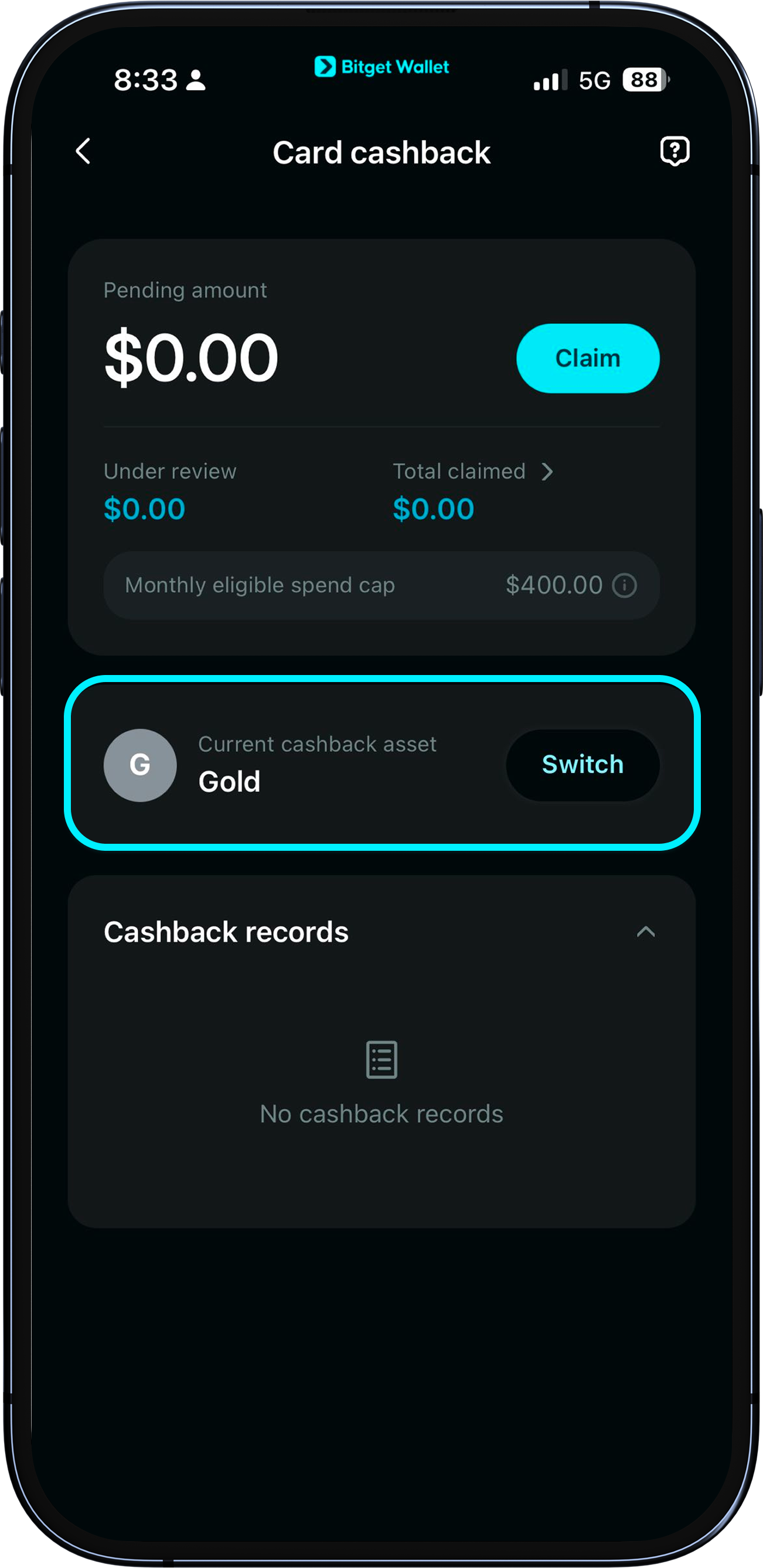 Wie wähle ich mein Cashback-Asset aus?