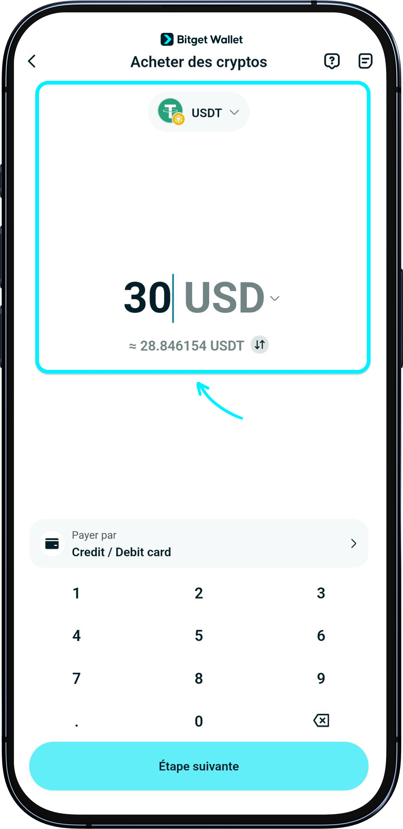 Choisissez la devise et le token pour l'achat