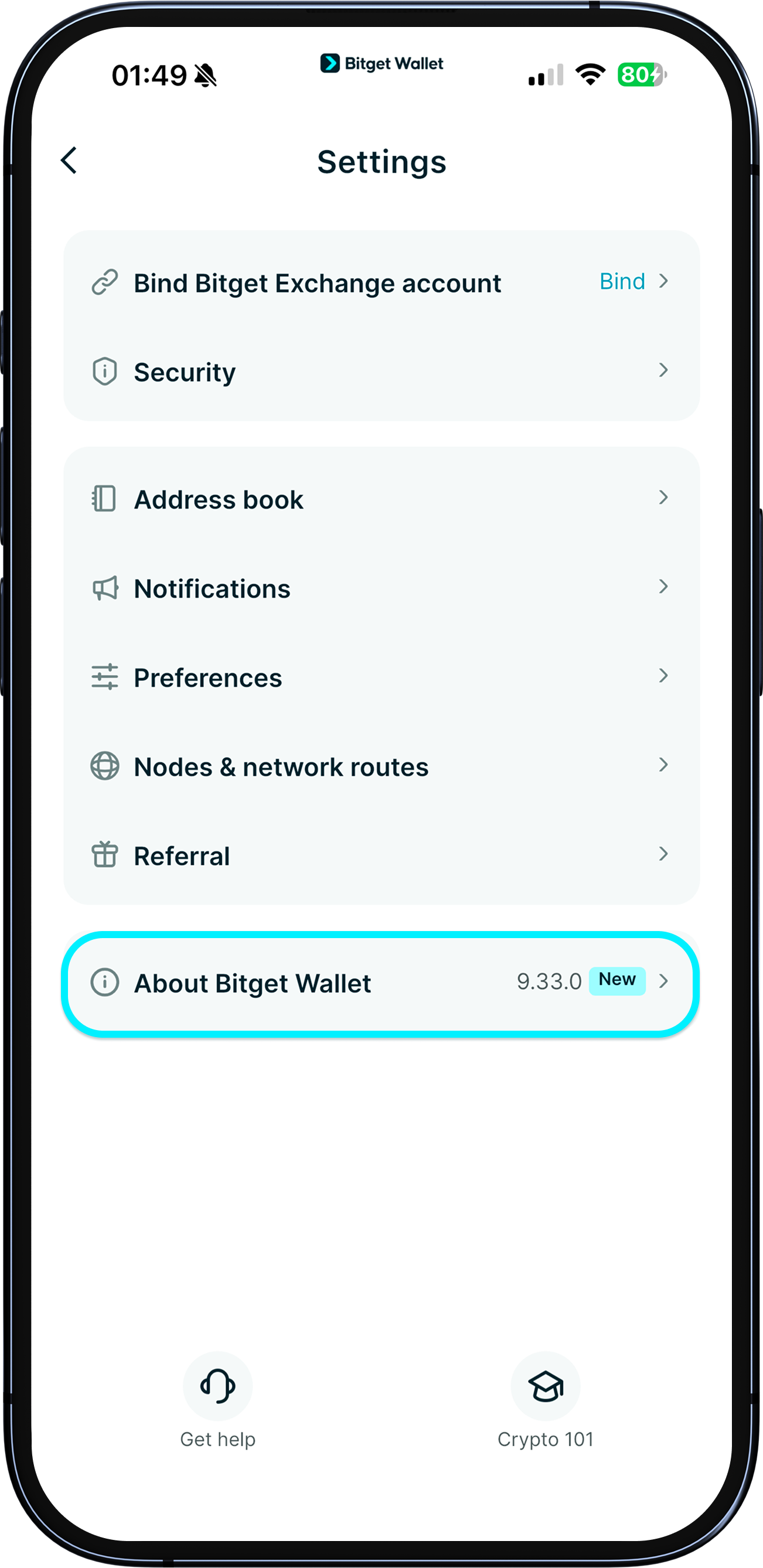 Aggiorna l'app Bitget Wallet