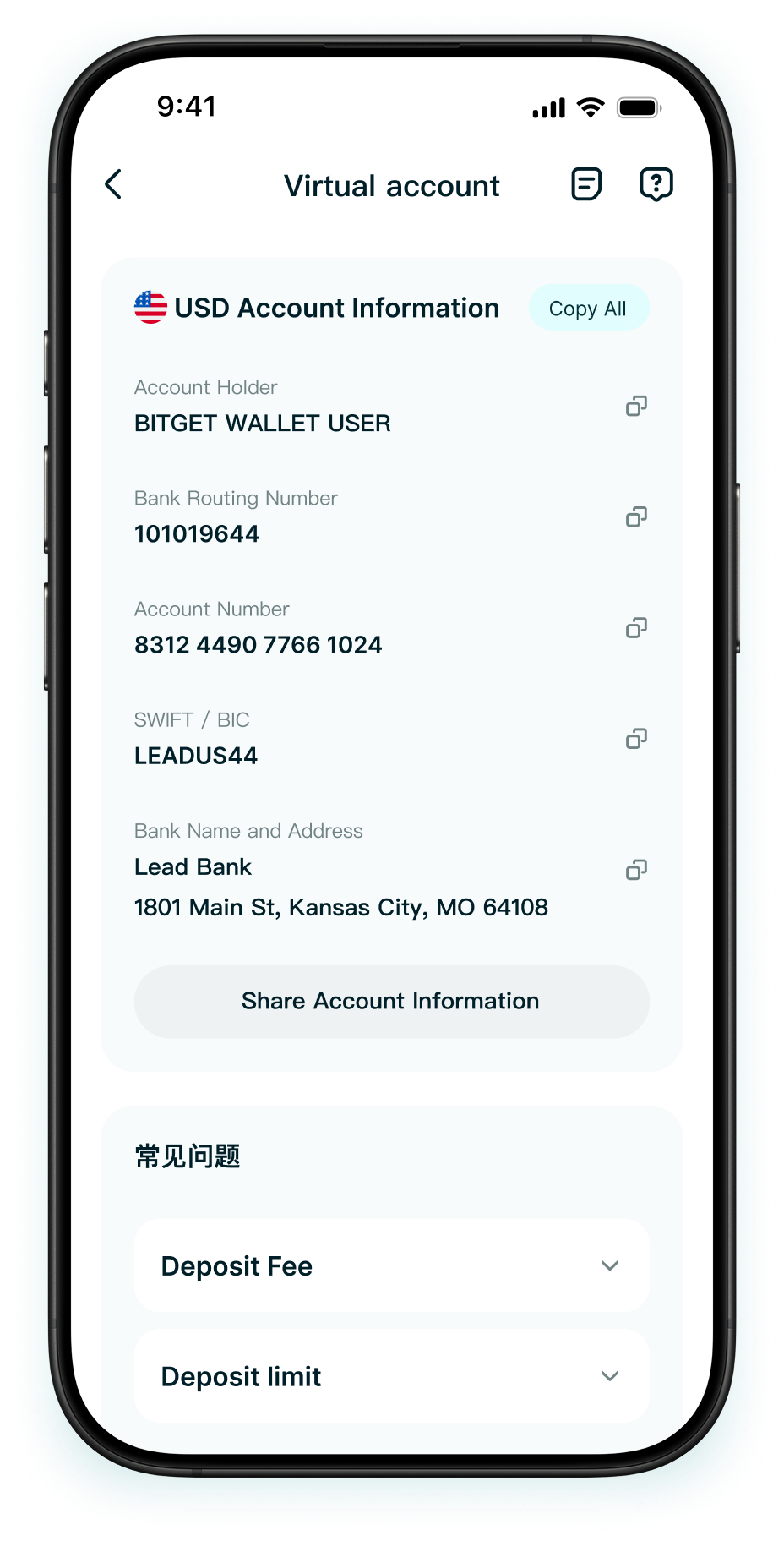 What information is required to receive funds with a Virtual Account?